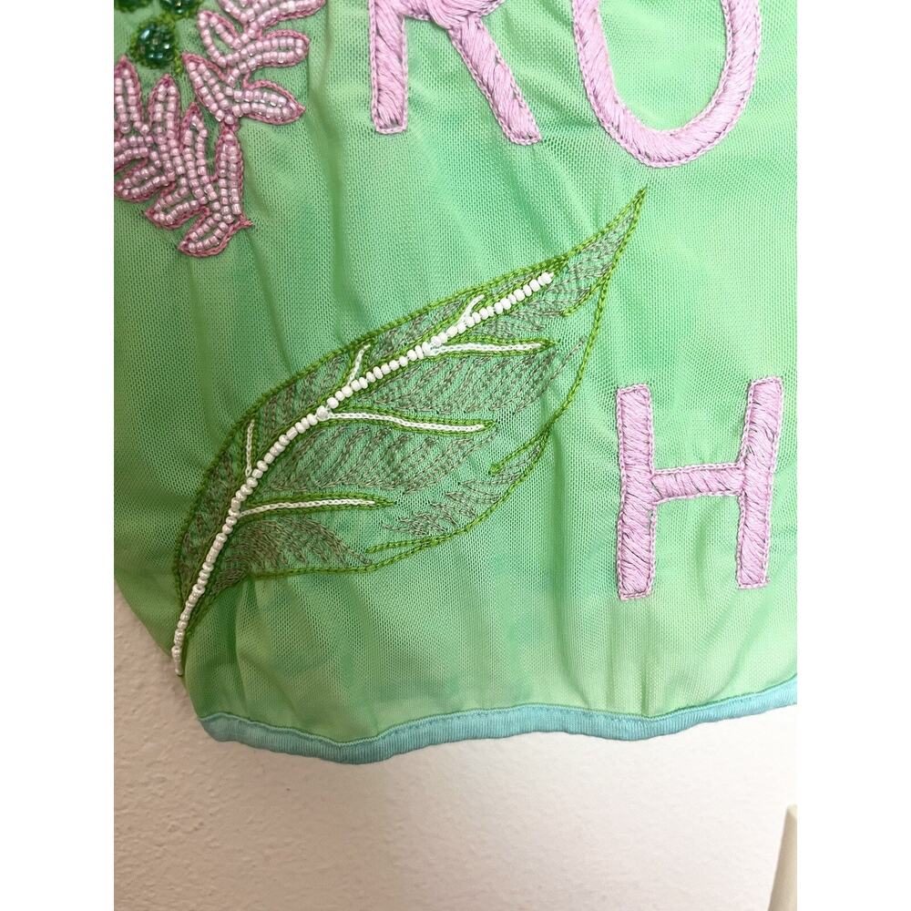 Letarte Green Pink Embroidered Beaded Royal HI (Hawaii) Top Women’s Sz Medium - Picture 5 of 7